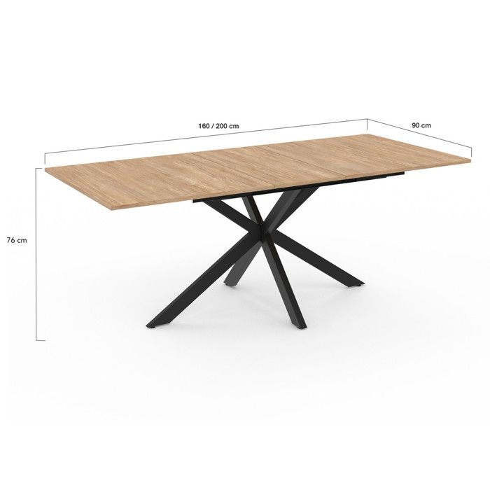 Mesa de comedor rectangular extensible IDMARKET ALIX para 6-10 personas, madera y negro, 160-200 cm