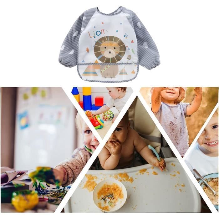 Set mit 4 wasserdichten, langärmeligen Lätzchen, Baby-Fütterungs- und Malschürzen für Kinder von 6 Monaten bis 4 Jahren