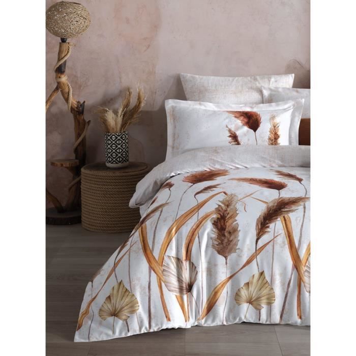 Bettwäsche-Set – 1 Bettbezug (220 x 240 cm) + 2 Kissenbezüge (60 x 60 cm) – 100 % Baumwollsatin – Weiß