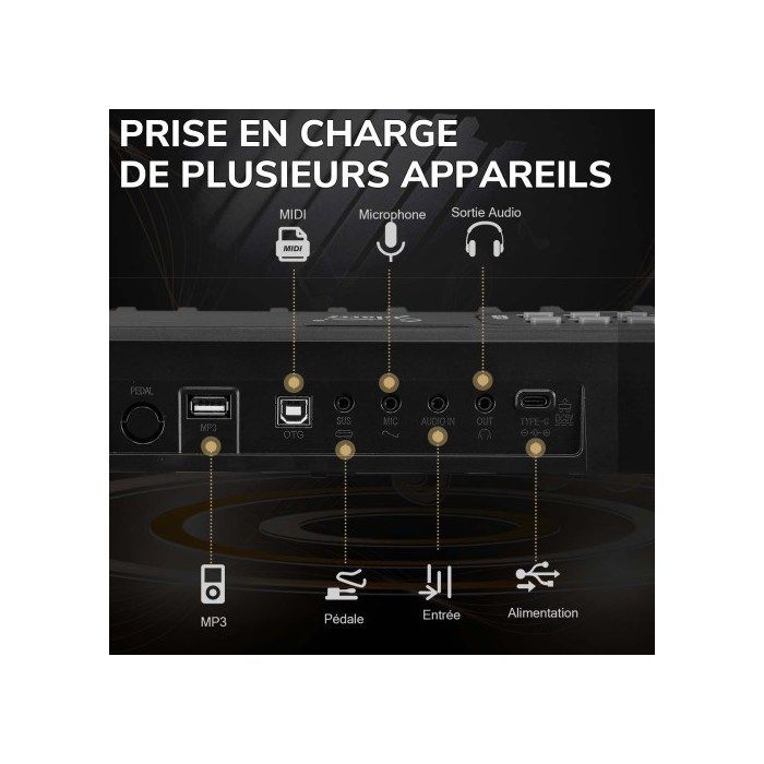 Piano - LALAHO - Piano digital de 88 teclas, teclado plegable, con auriculares, soporte, MIDI y funciones Bluetooth.