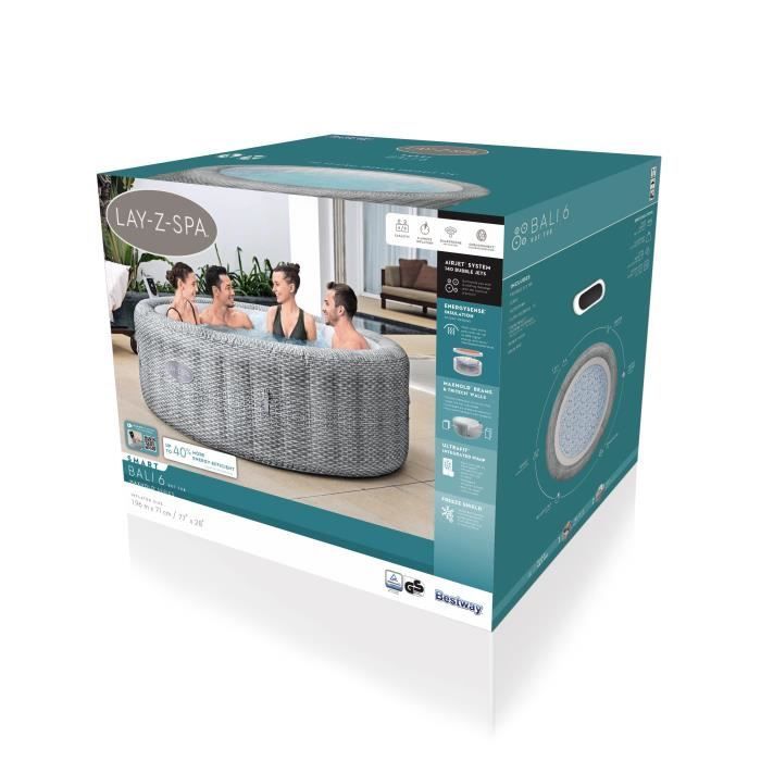 BESTWAY opblaasbare spa - Lay-Z-Spa Bali - 140 luchtjets - 196 x 71 cm - 4 tot 6 zitplaatsen - Rond (afdekking, filter, diffuser)