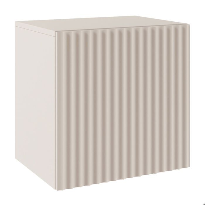 Comodino con 1 anta e frontale a doghe scanalate – SUNDS – 50 cm – beige cashmere