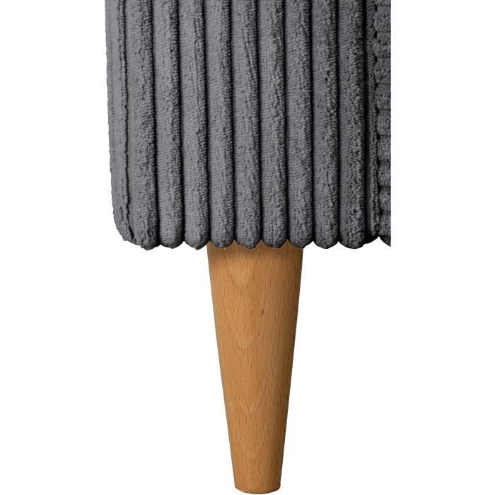 Canapé d'angle fixe réversible - 4 places - BOB - Velours cotelé Anthracite - 197 x 138 x 65 cm