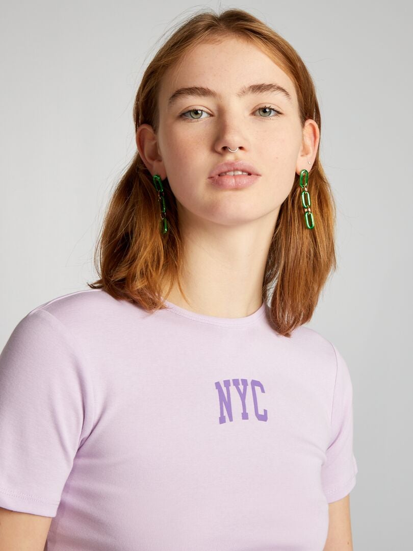 Top scurt din jerseu cu imprimeu „NYC” - VIOLET