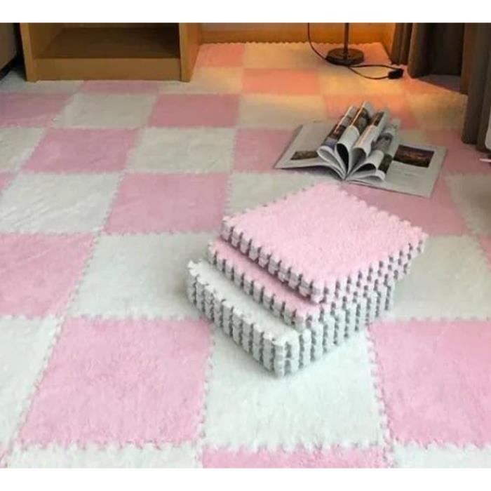 SURENHAP Ineinandergreifende Plüsch-Schaumstoff-Bodenmatte, 10 cm, für die frühkindliche Betreuung, Rosa-Weiß