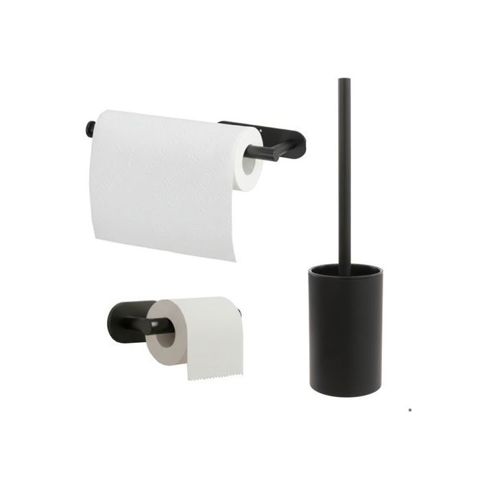 Ensemble d'accessoires de salle de bain - BOTLE - Noir - Acier inoxydable - Design moderne - Montage facile