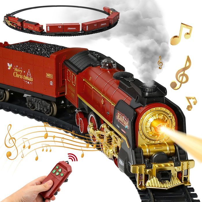Tren eléctrico infantil, tren con control remoto, locomotora de vapor de juguete con sonido y luz, regalos de Navidad y cumpleaños.