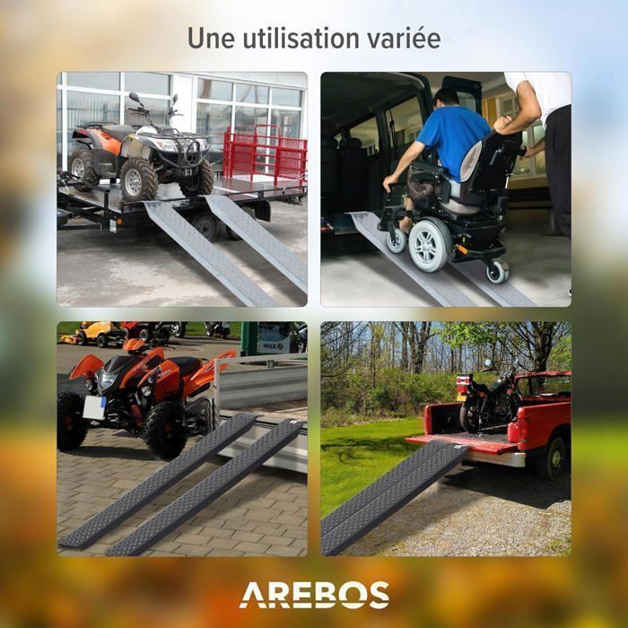 AREBOS Set of 2 Motorcycle Loading Ramps | Galvanized Steel Loading Rail | 400 kg Black