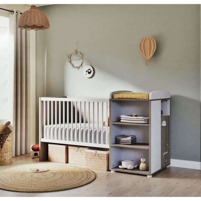 Cuna convertible - 120x60cm - Se convierte a 90x190cm - Babyprice Smile - Roble Flint