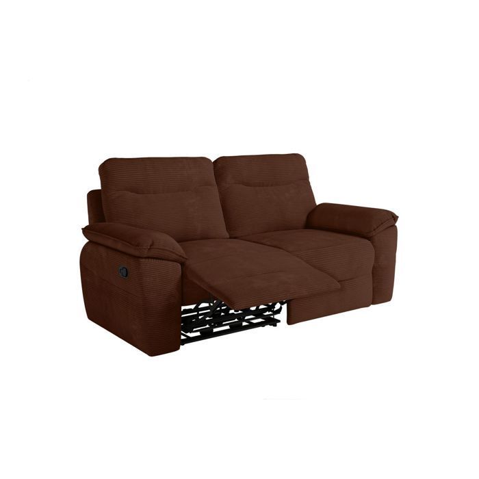 Sofá reclinable manual de 3 plazas ROSS en pana - Marrón - 200 x 100 x 102 cm - LOUNGITUDE