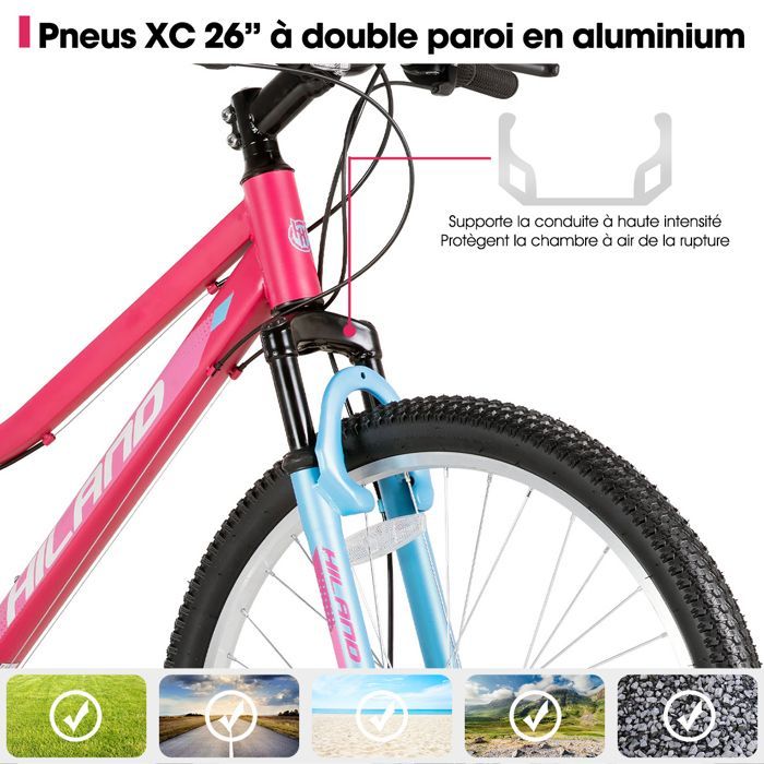 HILAND Women's Mountain Bike, 26-inch, with Front and Rear Disc Brakes, 18 Speeds and Suspension Fork - Pink