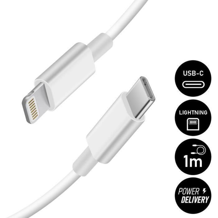 Carregador rápido de 20 W compatível com iPhone 14/13/12/11/X - Cabo USB-C para Lightning de 1 m | Loja Aginji® França
