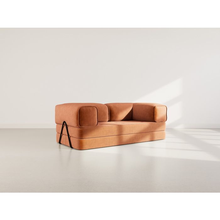 Poppy - Sofá convertible de 3 plazas en terciopelo de pana - Terracota