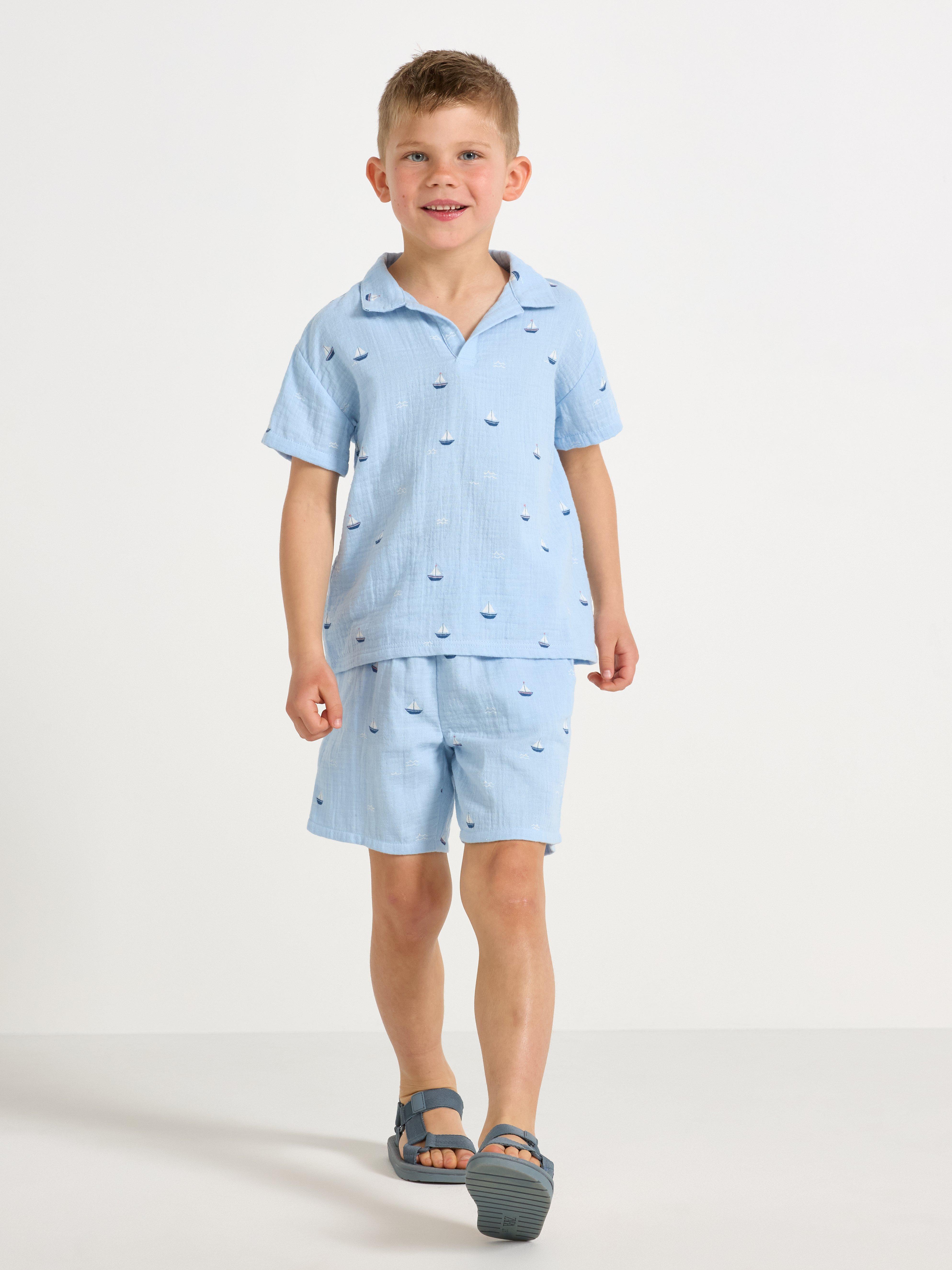 Camicia in tessuto di cotone azzurro chiaro
