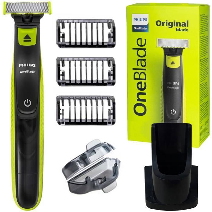 Rasoio elettrico - Philips - OneBlade QP2724/10 - Regolabarba con 3 pettini - Utilizzabile a secco e sotto la doccia - Con base