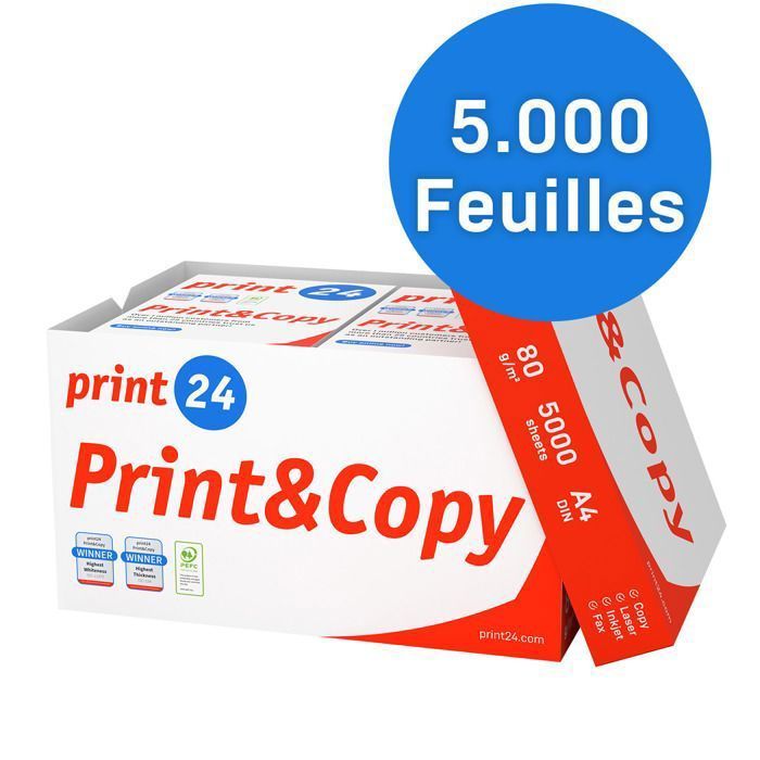print24 Printer- en kopieerpapier, 5000 vellen, 10 x 500 mm, A4, 80 g/m², premium wit, PEFC-gecertificeerd