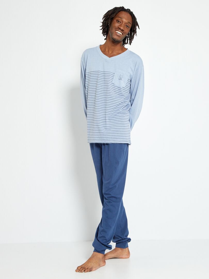 Pijama comprido estampado - 2 peças - azul