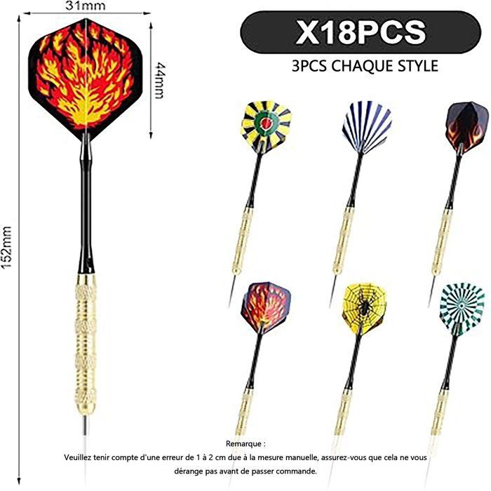 18 Pcs/set de fléchettes professionnelles combinées , avec pointes en acier , pour l'entraînement et la compétition