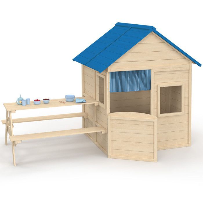 IDMARKET ODYSSEY Houten speelhuisje voor kinderen, buitenspeelhuisje met geïntegreerde picknicktafel