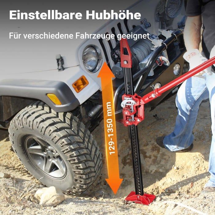 Gato hidráulico agrícola Wiltec de 3000 kg con palanca, para todo terreno (ATV 4x4), de hierro fundido, 13,5 kg, cabrestante de 135 cm, altura de 12,2 a 135 cm, dispositivo en forma de L.
