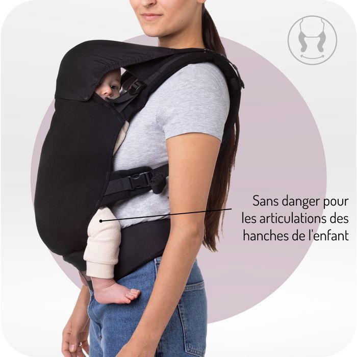 MoMi COLLET – Portabebés ergonómico y fisiológico – Para llevar al bebé delante o en la espalda – Ajustable – Hasta 15 kg – Negro