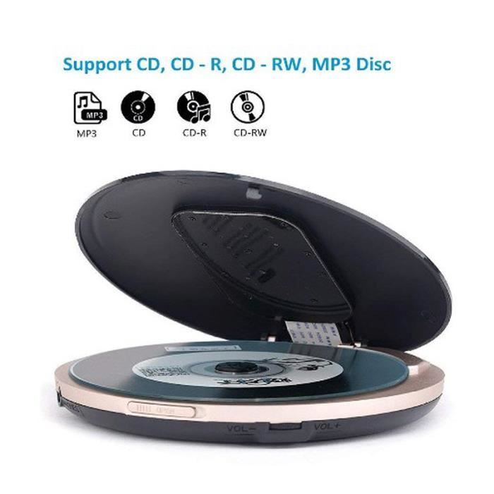 Draagbare cd-speler, lcd-scherm, stereohoofdtelefoon, USB-oplaadkabel, muziek-cd-speler, walkman, draagbare muziekspeler, zwart