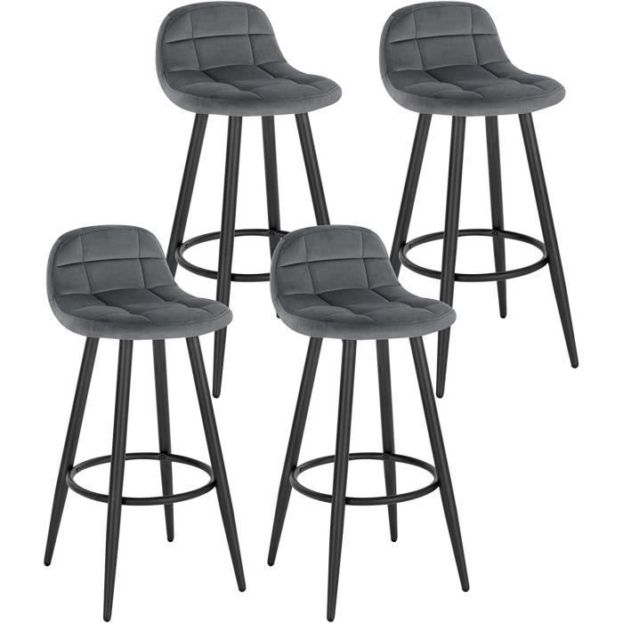 WOLTU Juego de 4 taburetes de bar modernos, sillas altas de cocina en terciopelo y metal, altura del asiento 70 cm, gris oscuro BH364dgr-4