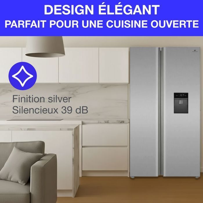 Réfrigérateur américain - CONTINENTAL EDISON - CERA505NFIXD - 503 L - Total No Frost (Sans givre) - Classe D - L92 x H177 cm - Inox