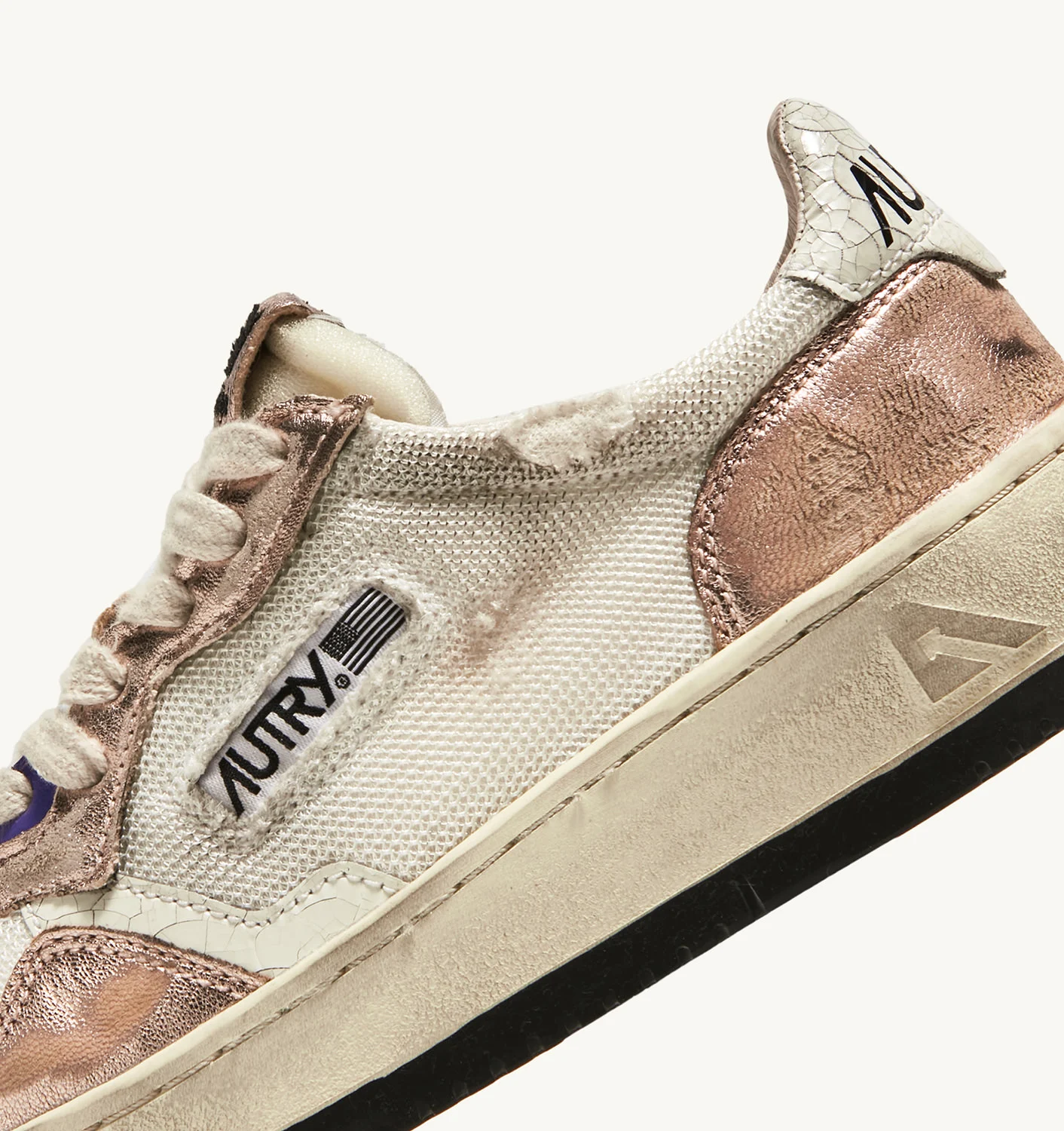 SNEAKERS MEDALJØR LAV SUPER VINTAGE I MESH E RUSSKIN FARVE BIANCO E ROSA