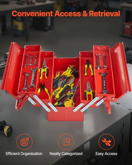Caja de herramientas metálica VEVOR de 457,2 mm - Cofre de herramientas de 3 niveles, organizador de herramientas plegable con 4 bandejas