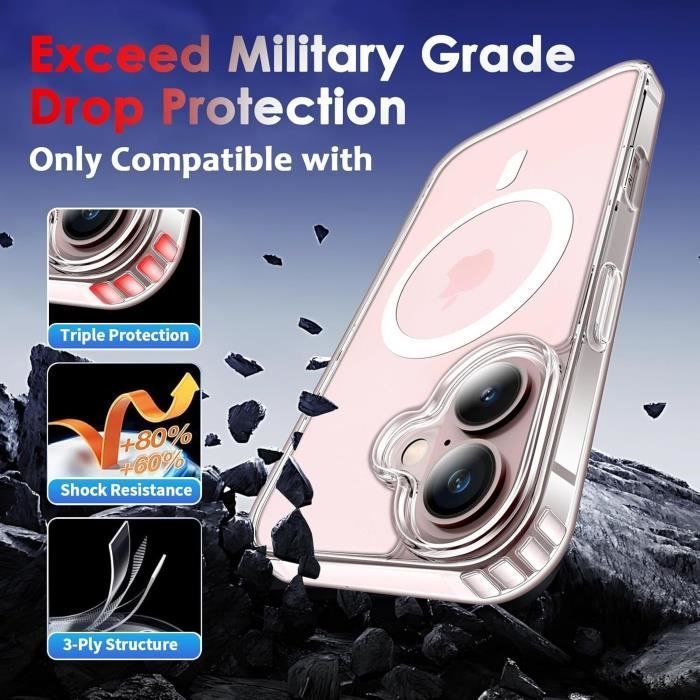 Capa para iPhone 16 com 2 protetores de tela de vidro temperado - 2x câmera magnética transparente compatível com MagSafe