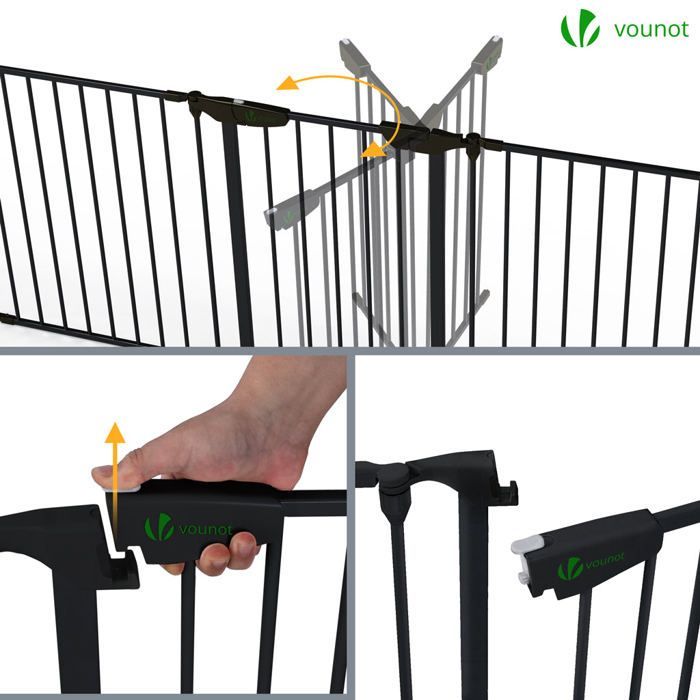 VOUNOT® Barrière de sécurité pliable pré-assemblée 3.75M - 6 Panneaux - Grille de protection cheminée en métal noir