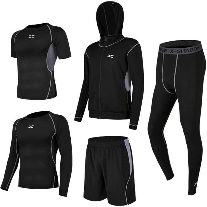 Conjunto deportivo de 5 piezas para hombre, de secado rápido, transpirable, color gris.