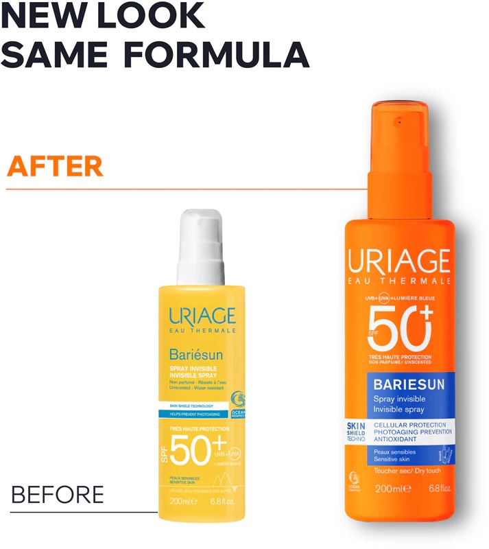 Uriage Bariésun nematomas purškiklis be kvapiklių SPF50+ veidui ir kūnui.
