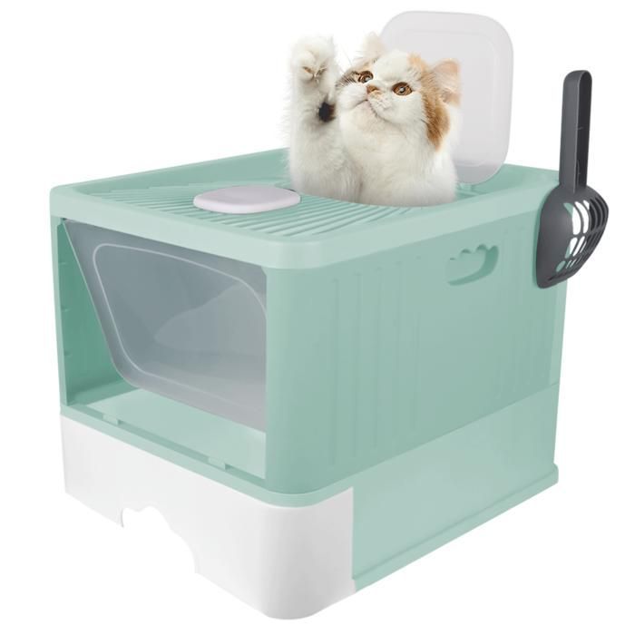 Kattenhuis, geurcontrole, kattenbak met deksel, lade en kattenbakschepje, steriliserend, groen, HUOLE