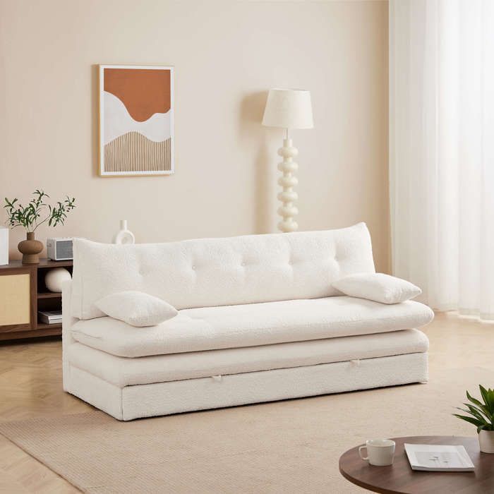 KIARA 3-zits slaapbank in beige boucléstof