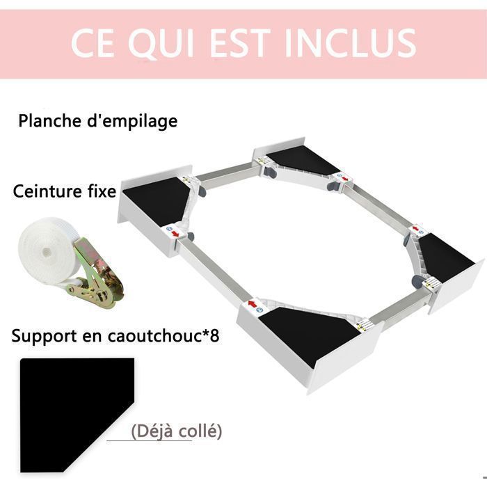 Kit de apilamiento universal - Accesorios para lavadora/secadora - con cuerda de trinquete, altura ajustable (50-70 cm), capacidad de carga de 200 kg.