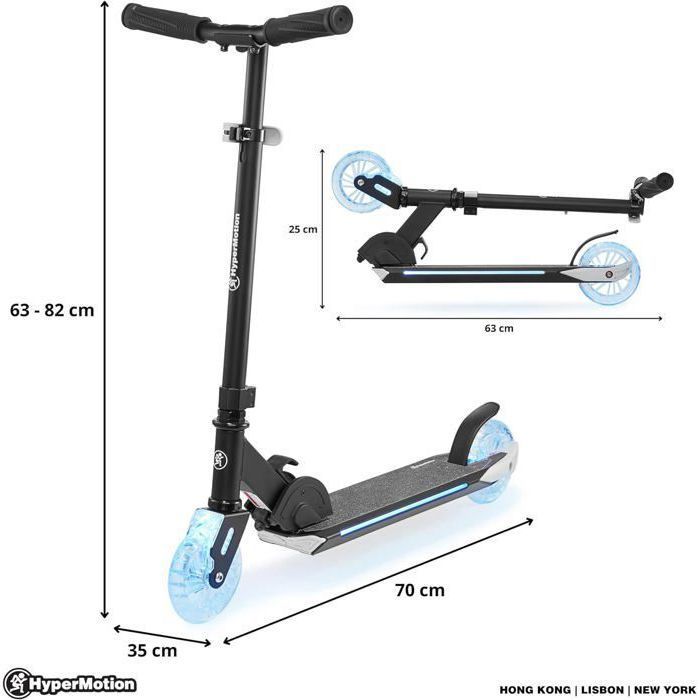 Kinderroller (ab 5 Jahren) – Maximale Belastung 50 kg – HyperMotion – Ice Flash – LED-Räder – Zusammenklappbar – Höhenverstellbarer Lenker (63–82 cm)
