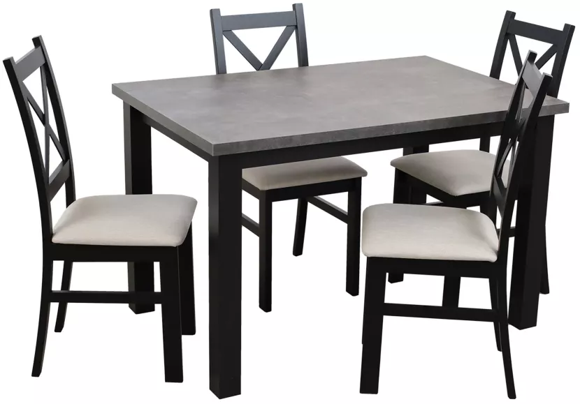 Zestaw stół 150/190x80 z 4 krzesłami M006-4 Czarny/Beton