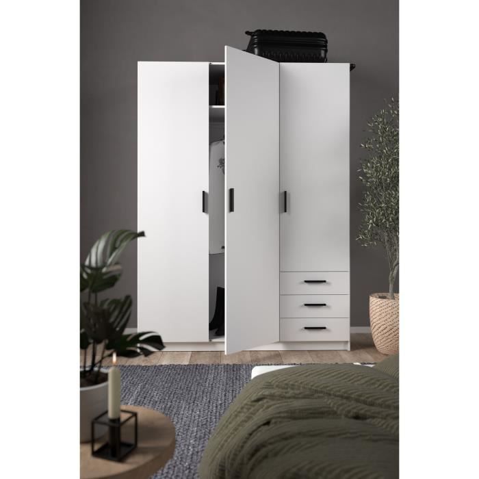 Guarda-roupa VEGA - Acabamento Branco Fosco - 3 Portas + 3 Gavetas - L 147 x P 49,6 x A 200,4 cm