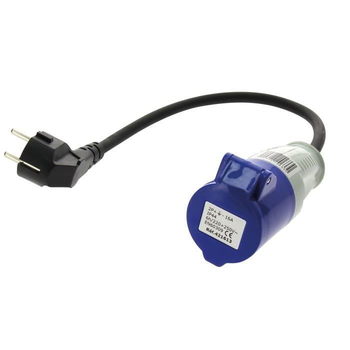 Adaptador - Enchufe hembra CEE P17 / Enchufe macho Schuko - 16 A - 28 cm - 220 V