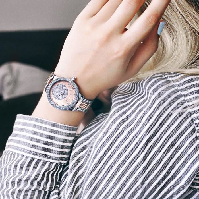 Orologio da donna SHARPHY® di lusso con motivo floreale tempestato di diamanti e bracciale in acciaio, molto bello ed elegante.