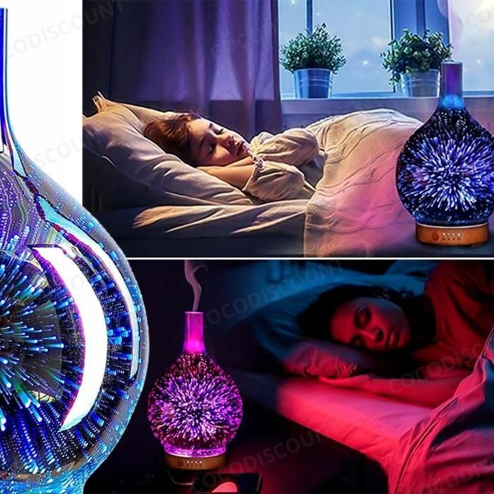 Cobye - 120ml Glazen Aromatherapie Luchtbevochtiger - 3D RGB LED Essentiële Olie Diffuser met Nachtlampje en Timer