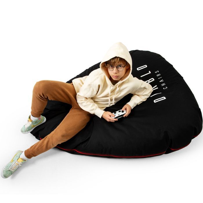 Diablo Pouf Poire Gaming XXL Beanbag Pouf avec Remplissage pour Adultes avec des Perles EPS Polyester 110 cm x 100 cm (Noir)