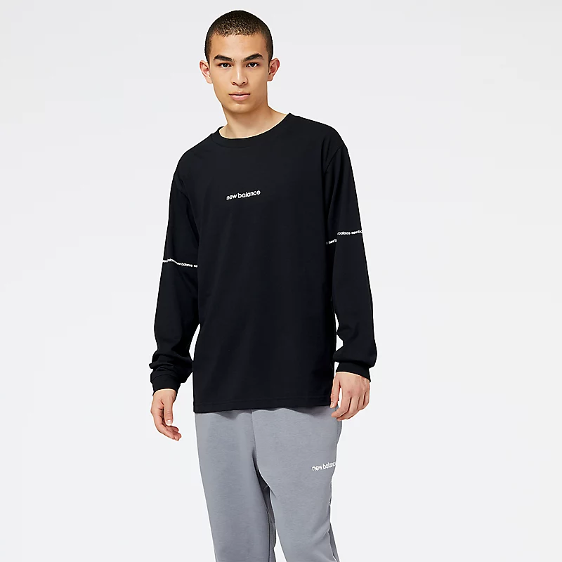 Męska koszulka z długim rękawem NB Essentials Graphic – CZARNY