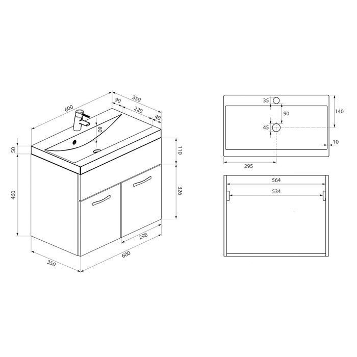Montreal Bathroom Furniture Set - Badplaats - 60cm Oak Sink - Storage Mirror Cabinet