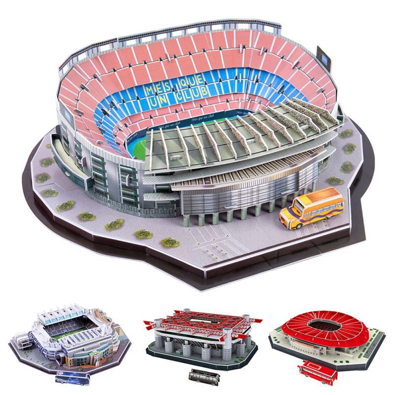 Klassieke doe-het-zelf 3D-puzzel met voetbalstadion, Europees voetbalveld, bouwmodel, puzzelspeelgoed, kerstcadeaus