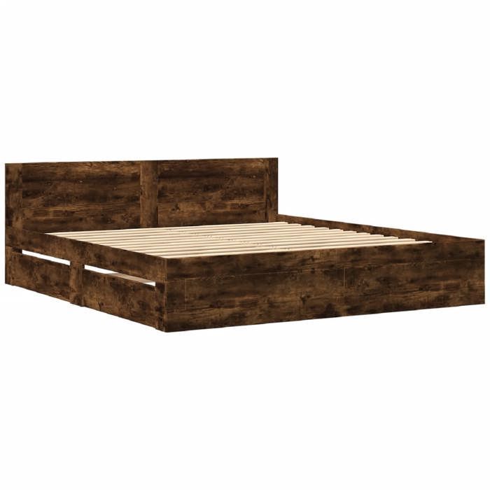Estructura de cama vidaXL con cabecero, roble ahumado, 200x200 cm, muebles de dormitorio, cama doble, base de cama, estructura de cama