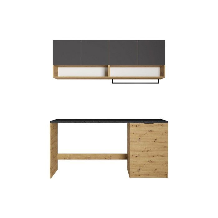 Armário para máquina de lavar roupa com bancada - L182 cm - Antracite e natural claro - NATAJI