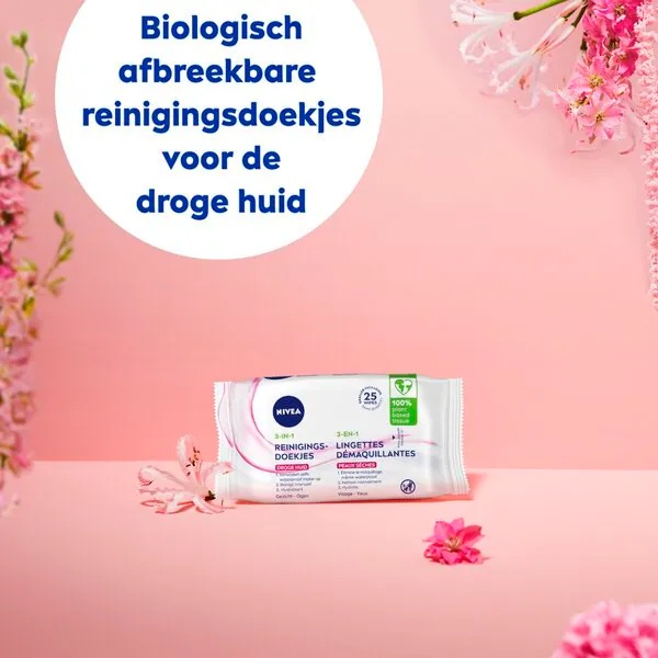 NIVEA 3-in-1 tīrīšanas salvetes<br>25 gab. - Sausai ādai